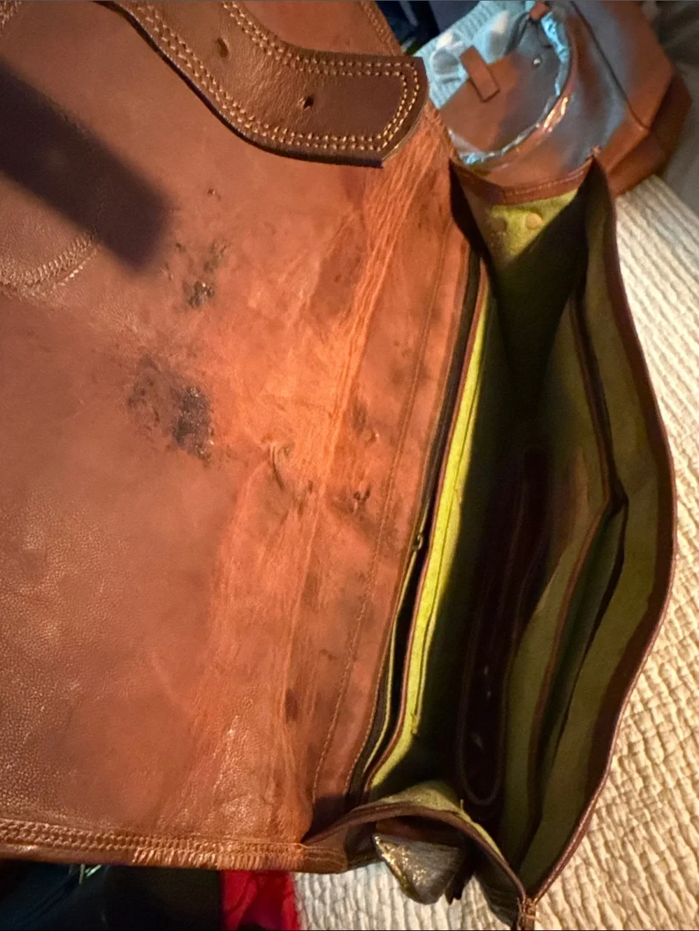 Men's Brown Leather Briefcase with Front Buckle Pockets